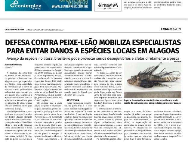 Gazeta de Alagoas - DEFESA CONTRA PEIXE-LEÃO MOBILIZA ESPECIALISTAS PARA EVITAR DANOS A ESPÉCIES LOCAIS EM ALAGOAS