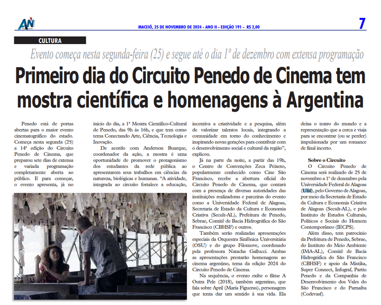 A Notícia Alagoas - Primeiro dia do Circuito Penedo de Cinema tem mostra científica e homenagens à Argentina