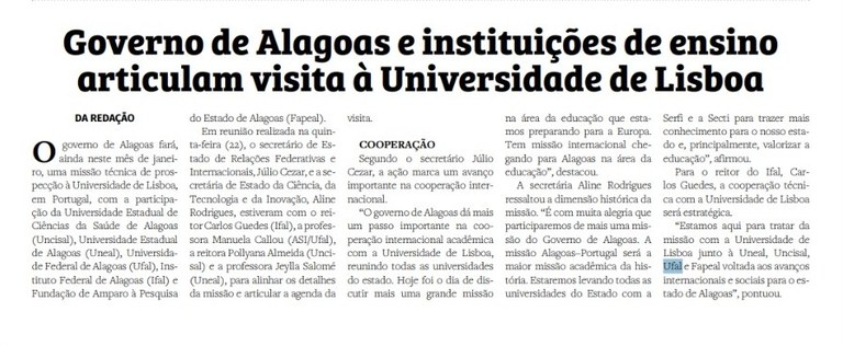 Gazeta de Alagoas - Governo de Alagoas e instituições de ensino articulam visita à Universidade de Lisboa